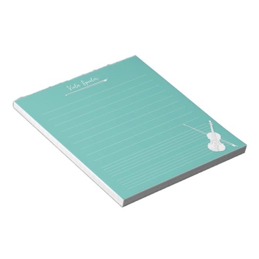 White Violin Personalized Music Lesson Aqua Notitieblok (Schuin)