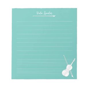 White Violin Personalized Music Lesson Aqua Notitieblok