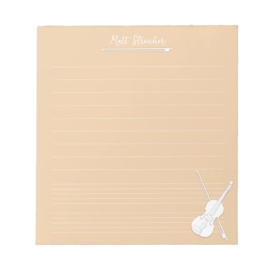 White Violin Personalized Music Lesson Beige Notitieblok (Voorkant)