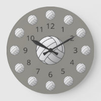 White Volleyball Atom met Numbers Large Clock
