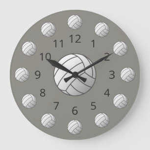 White Volleyball Atom met Numbers Large Clock Grote Klok