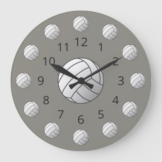 White Volleyball Atom met Numbers Large Clock Grote Klok (Voorkant)