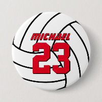 White Volleyball Sports Team Button Pin