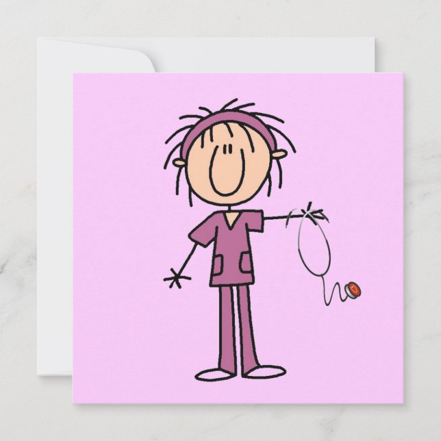 White Vrouw Stick Figuur T Neurse T-shirts en cade (Voorkant)