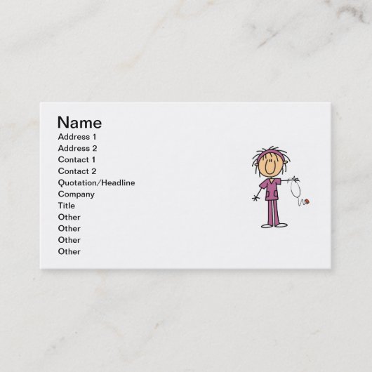White Vrouw Stick Figuur T Neurse T-shirts en cade Visitekaartje (Voorkant)