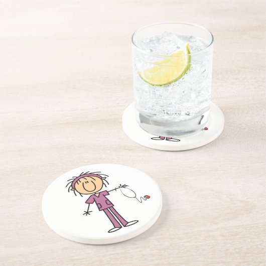 White Vrouw Stick Figuur T Neurse T-shirts en cade Zandsteen Onderzetter (Zijkant)