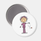 White Vrouw Stick Figuur T Verpleegbare T-shirts e Magneet (Voorkant / Achterkant)