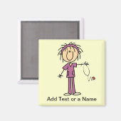White Vrouw Stick Figuur T Verpleegbare T-shirts e Magneet (Voorkant / Achterkant)