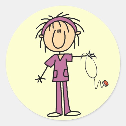 White Vrouw Stick Figuur T Verpleegbare T-shirts e Ronde Sticker (Voorkant)