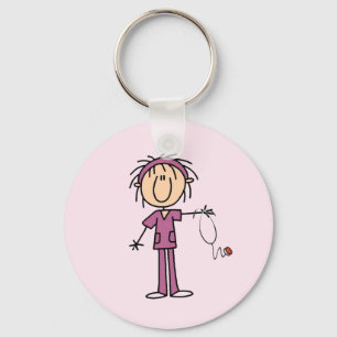 White Vrouw Stick Figuur T Verpleegbare T-shirts e Sleutelhanger