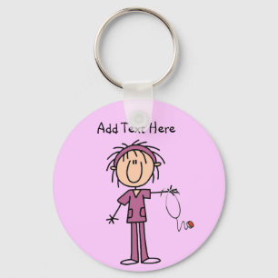 White Vrouw Stick Figuur T Verpleegbare T-shirts e Sleutelhanger