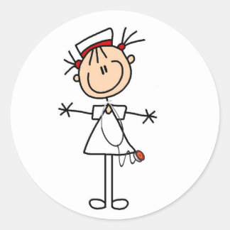 White Vrouw Stick Figuur Verpleegster 2 Giften Ronde Sticker