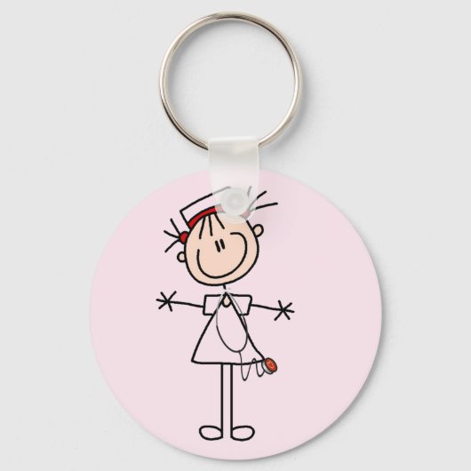 White Vrouw Stick Figuur Verpleegster 2 Giften Sleutelhanger (Voorkant)