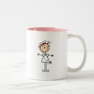 White Vrouw Stick Figuur Verpleegster 2 Giften Tweekleurige Koffiemok