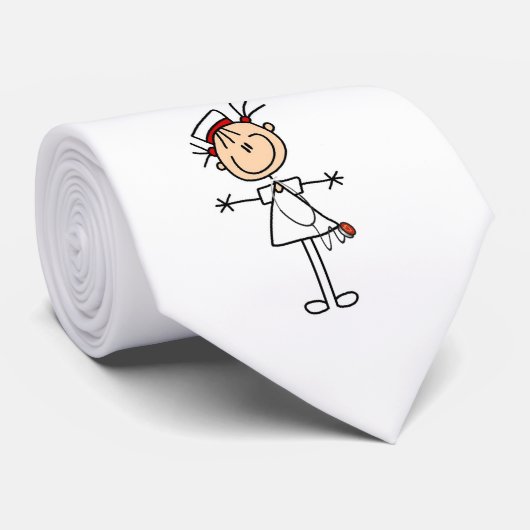 White Vrouw Stick Figuur Verpleegster 2 Stropdas (Opgerold)
