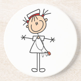 White Vrouw Stick Figuur Verpleegster 2 Zandsteen Onderzetter