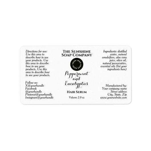 White w curly text and logo dropper bottle label (Voorkant)