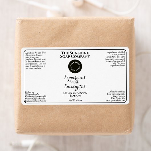 White w curly text logo cosmetics bottle label  (Insitu)