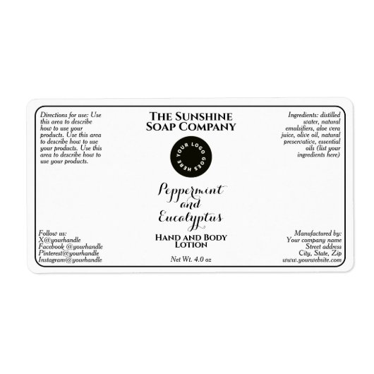 White w curly text logo cosmetics bottle label (Voorkant)