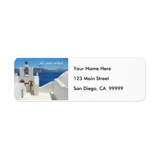 White Washed Church Blue SkY & Zee TEXT Santorini Etiket (Voorkant)