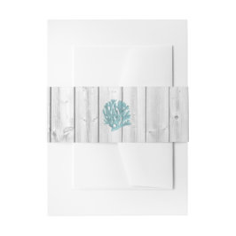 White Washing Wood Blauwgroen Koral Beach Wedding  Uitnodigingen Wikkel