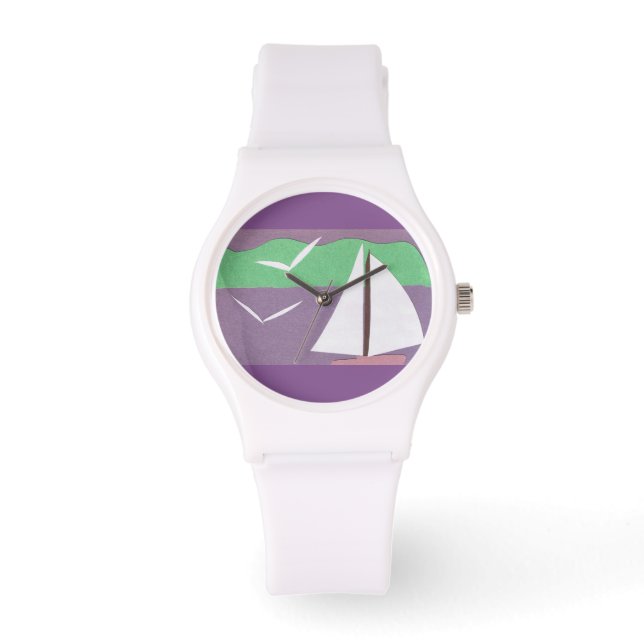 White Watch met Sailboat Design Horloge (Voorkant)