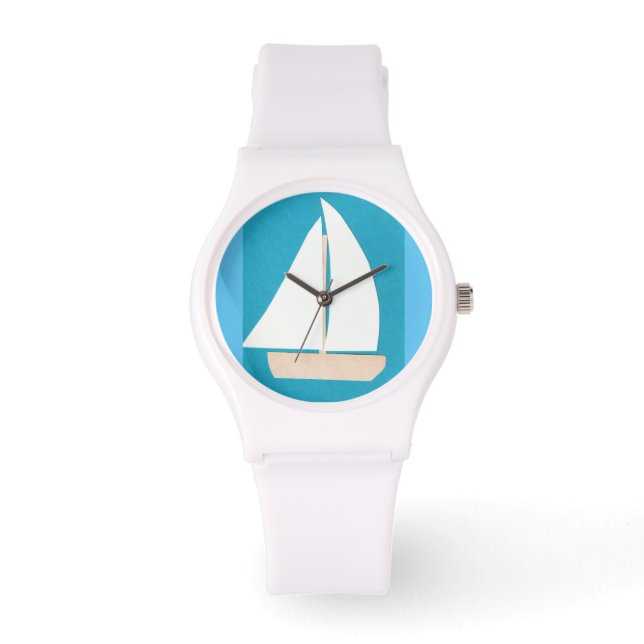 White Watch met Sailboat Design Horloge (Voorkant)