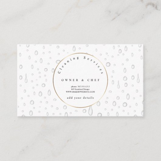 White Water Drops Patroon Design Reinigingsservice Visitekaartje (Voorkant)
