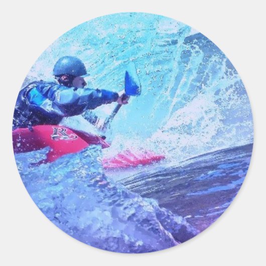 White Water Kayaker Ronde Sticker (Voorkant)