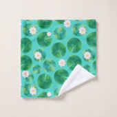 White Water Lily Flowers & Lily Pad Pattern Bad Handdoek (Wasdoekje)