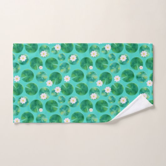 White Water Lily Flowers & Lily Pad Pattern Bad Handdoek (Handdoek)