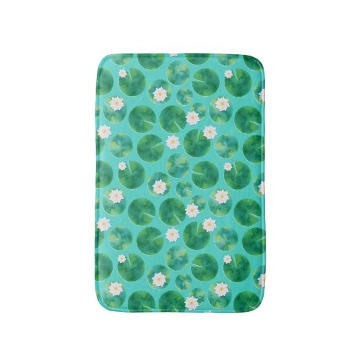 White Water Lily Flowers & Lily Pad Pattern Badmat (Voorkant Verticaal)