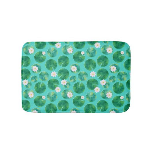 White Water Lily Flowers & Lily Pad Pattern Badmat (Voorkant)