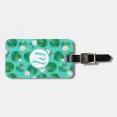 White Water Lily Flowers & Lily Pad Pattern Bagagelabel (Voorkant horizontaal)