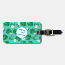White Water Lily Flowers & Lily Pad Pattern Bagagelabel