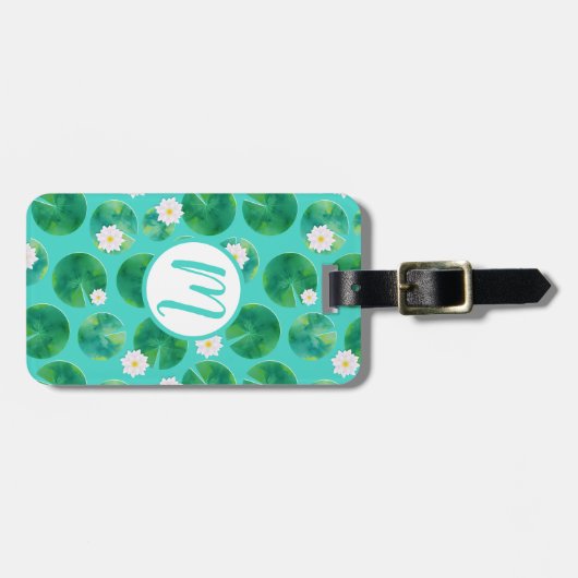 White Water Lily Flowers & Lily Pad Pattern Bagagelabel (Voorkant horizontaal)