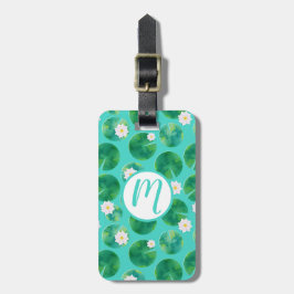 White Water Lily Flowers & Lily Pad Pattern Bagagelabel