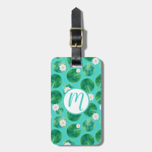White Water Lily Flowers & Lily Pad Pattern Bagagelabel (Voorkant verticaal)