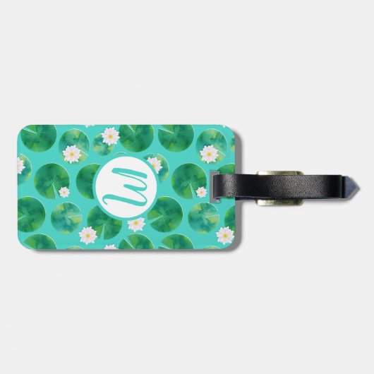 White Water Lily Flowers & Lily Pad Pattern Bagagelabel (Achterkant horizontaal)