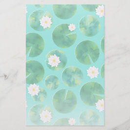 White Water Lily Flowers & Lily Pad Pattern Briefpapier