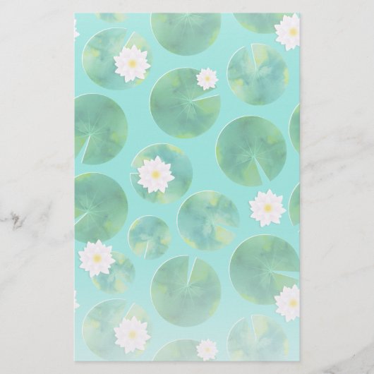 White Water Lily Flowers & Lily Pad Pattern Briefpapier (Voorkant)