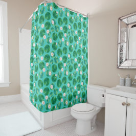 White Water Lily Flowers & Lily Pad Pattern Douchegordijn