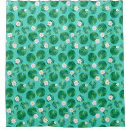 White Water Lily Flowers & Lily Pad Pattern Douchegordijn