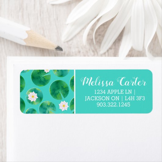 White Water Lily Flowers & Lily Pad Pattern Etiket (Insitu)