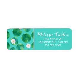 White Water Lily Flowers & Lily Pad Pattern Etiket