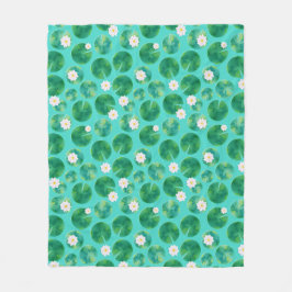 White Water Lily Flowers & Lily Pad Pattern Fleece Deken