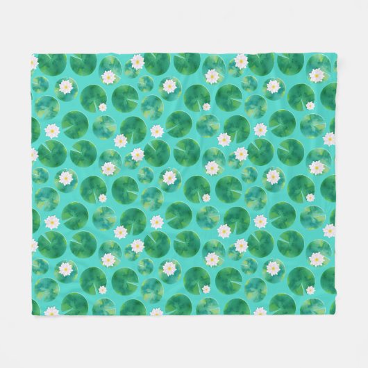 White Water Lily Flowers & Lily Pad Pattern Fleece Deken (Voorkant (Horizontaal))