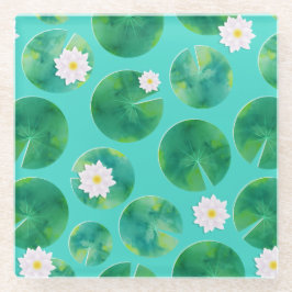 White Water Lily Flowers & Lily Pad Pattern Glazen Onderzetter