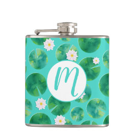 White Water Lily Flowers & Lily Pad Pattern Heupfles