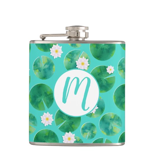 White Water Lily Flowers & Lily Pad Pattern Heupfles (Voorkant)